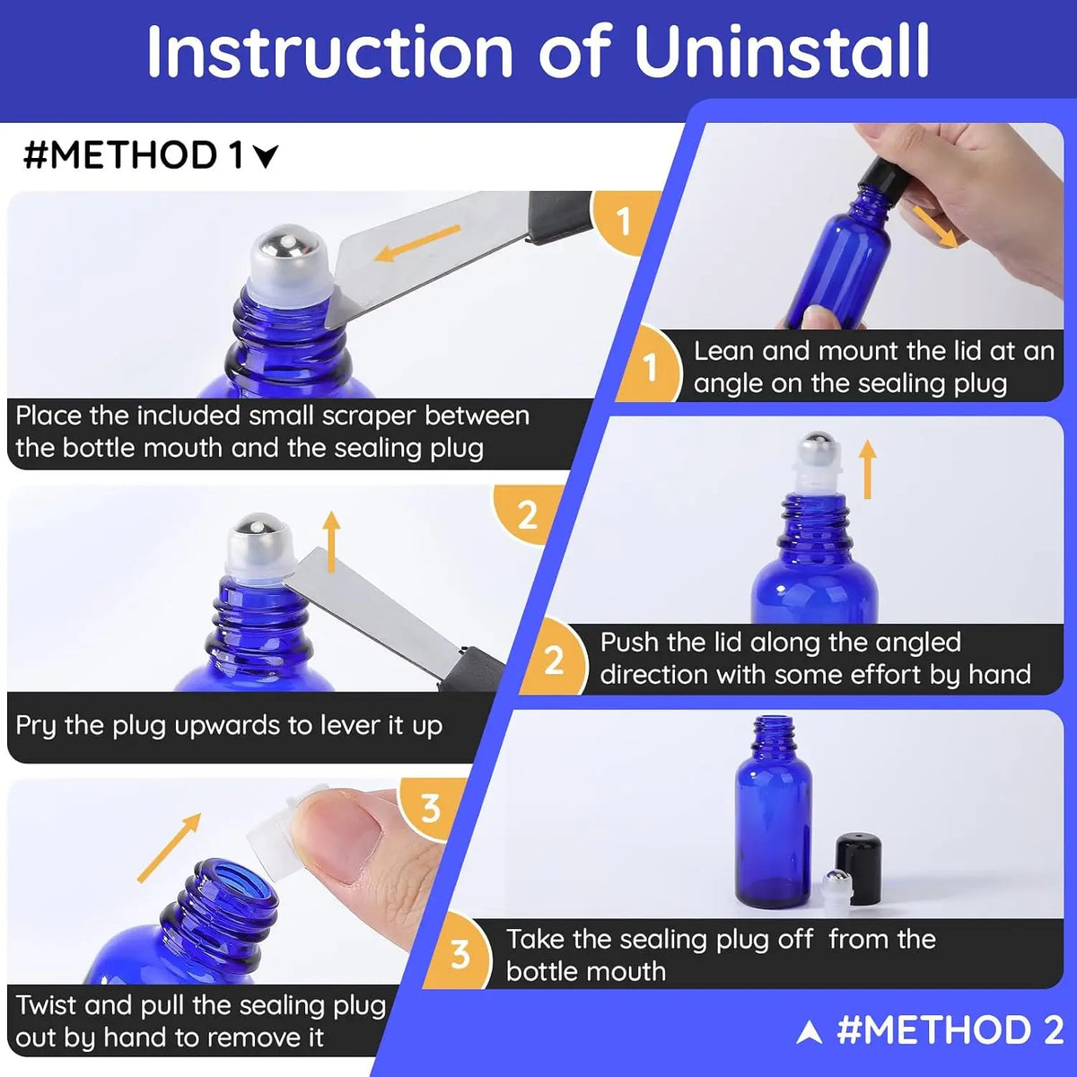 5-Pack 30ml Blue Glass Roller Bottles | Refillable Oil Applicator Glass Roller Bottles QXL