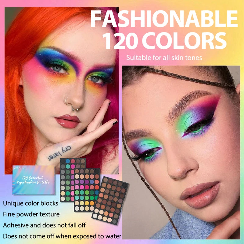 120-Color 3-in-1 Eyeshadow Palette | Matte Shimmer Glitter Eyeshadow Palette QXL