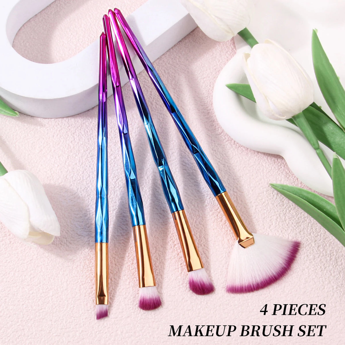 KOSSHOW 4-Piece Eye Makeup Brush Set | Fan & Brow Brushes Eye Makeup Brush Set QXL Blue