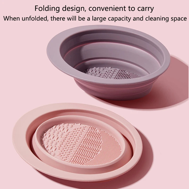 Foldable Silicone Makeup Brush Cleaning Bowl & Scrubber Mat Brush Cleaning Bowl QXL