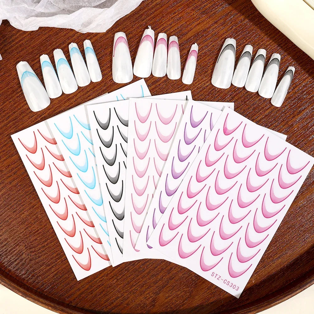 Gradient French Stripe Nail Stickers | Self-Adhesive Decals Nail Art Stickers QXL