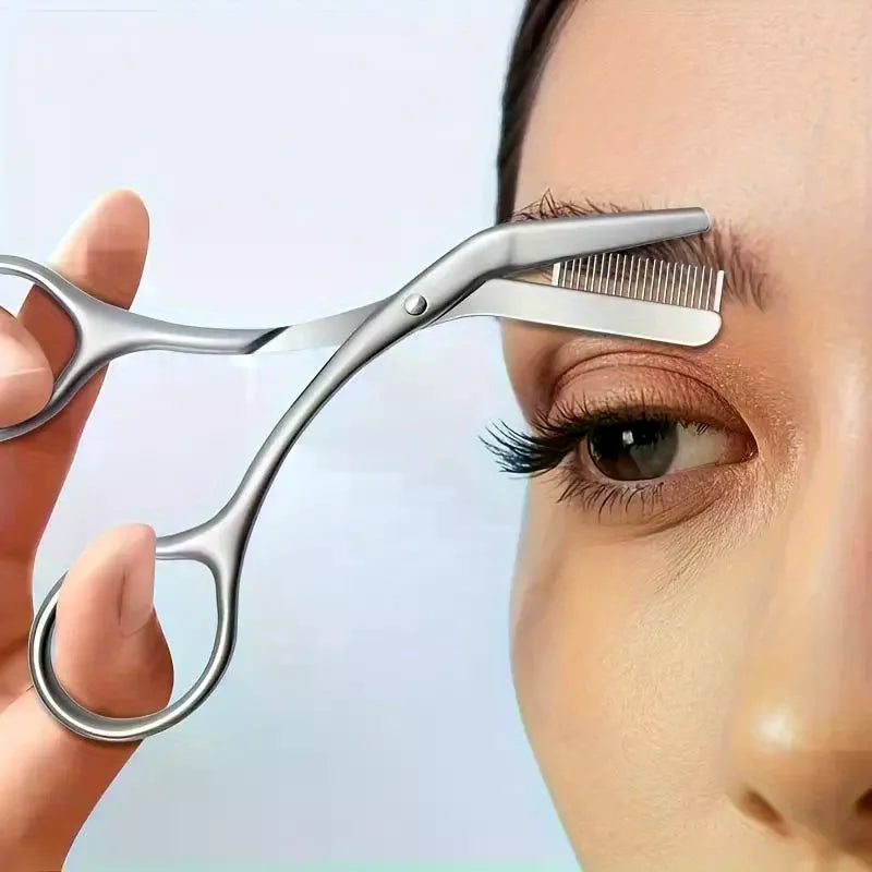 Stainless Steel Eyebrow Scissors with Fixed Comb – Shaping Tool Eyebrow Scissors QXL