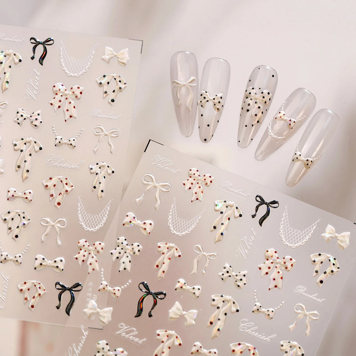 5D Retro Nail Stickers – Polka Dot, Bow & Lace Decals Nail Art Stickers QXL