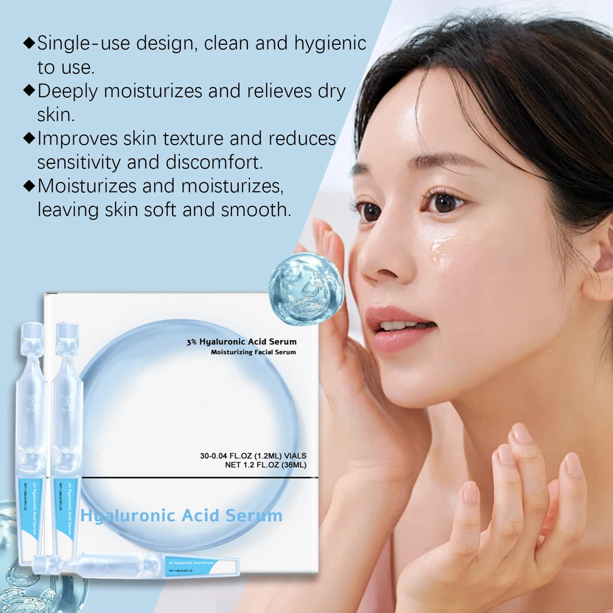 3% Hyaluronic Acid Serum – Hydrating & Brightening Ampoules Facial Serum QXL