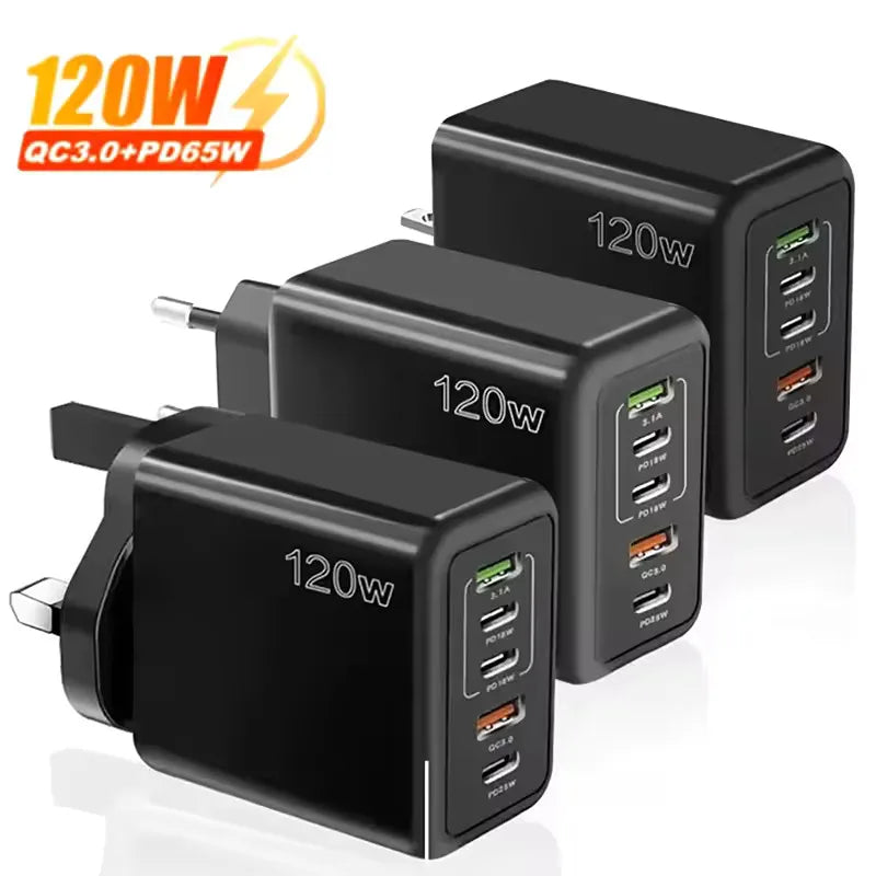 120W Multi-Port USB-C Fast Wall Charger | EU US UK Plug USB-C Wall Charger QXL