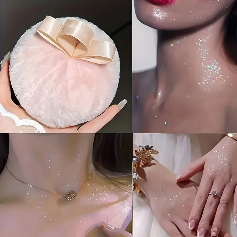 VERONNI Fluffy Glitter Body Powder Puff – Face & Body Highlighter Body Highlighter Puff QXL