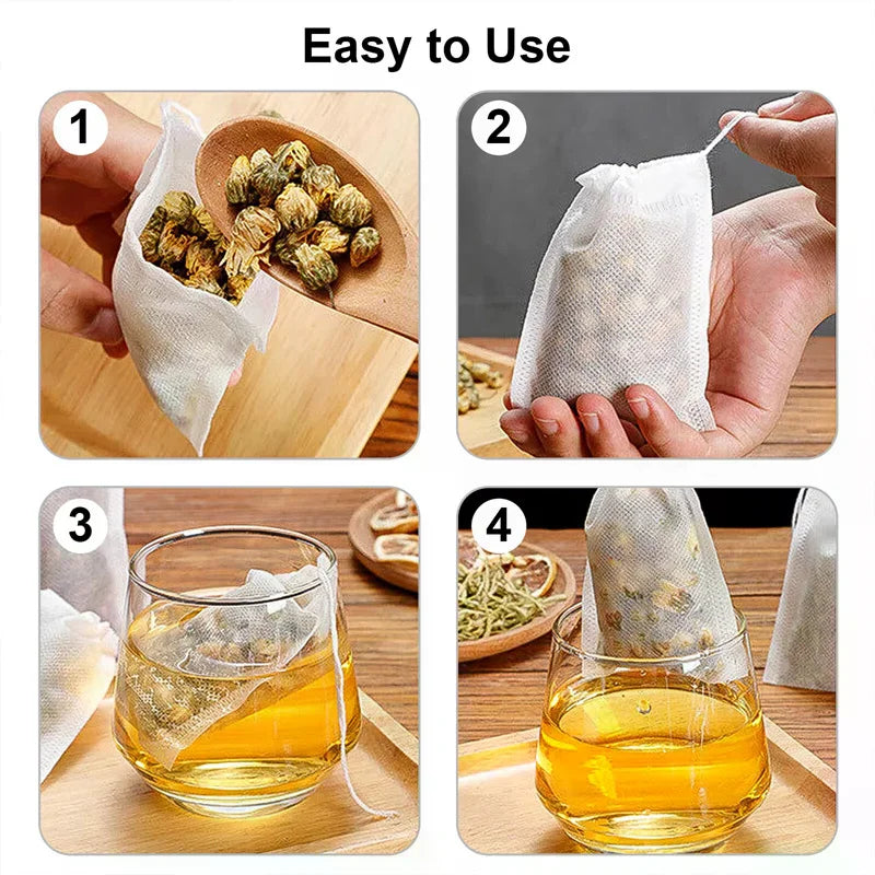 100-Pack Disposable Drawstring Tea Bags | Loose Leaf Filter Tea Filter Bags QXL