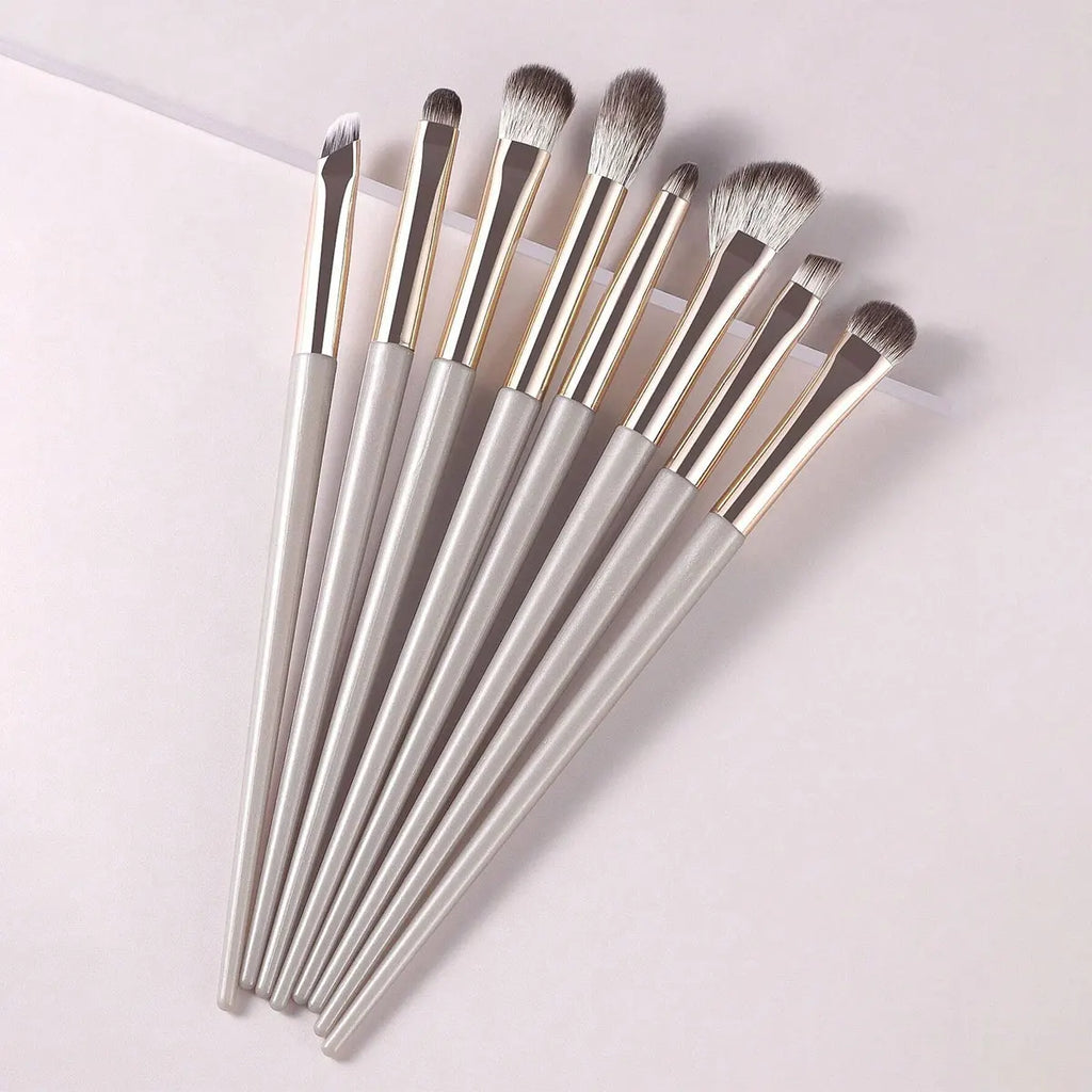 8-Piece Portable Eye Makeup Brush Set – Champagne Silver Eye Makeup Brush Set QXL Brown