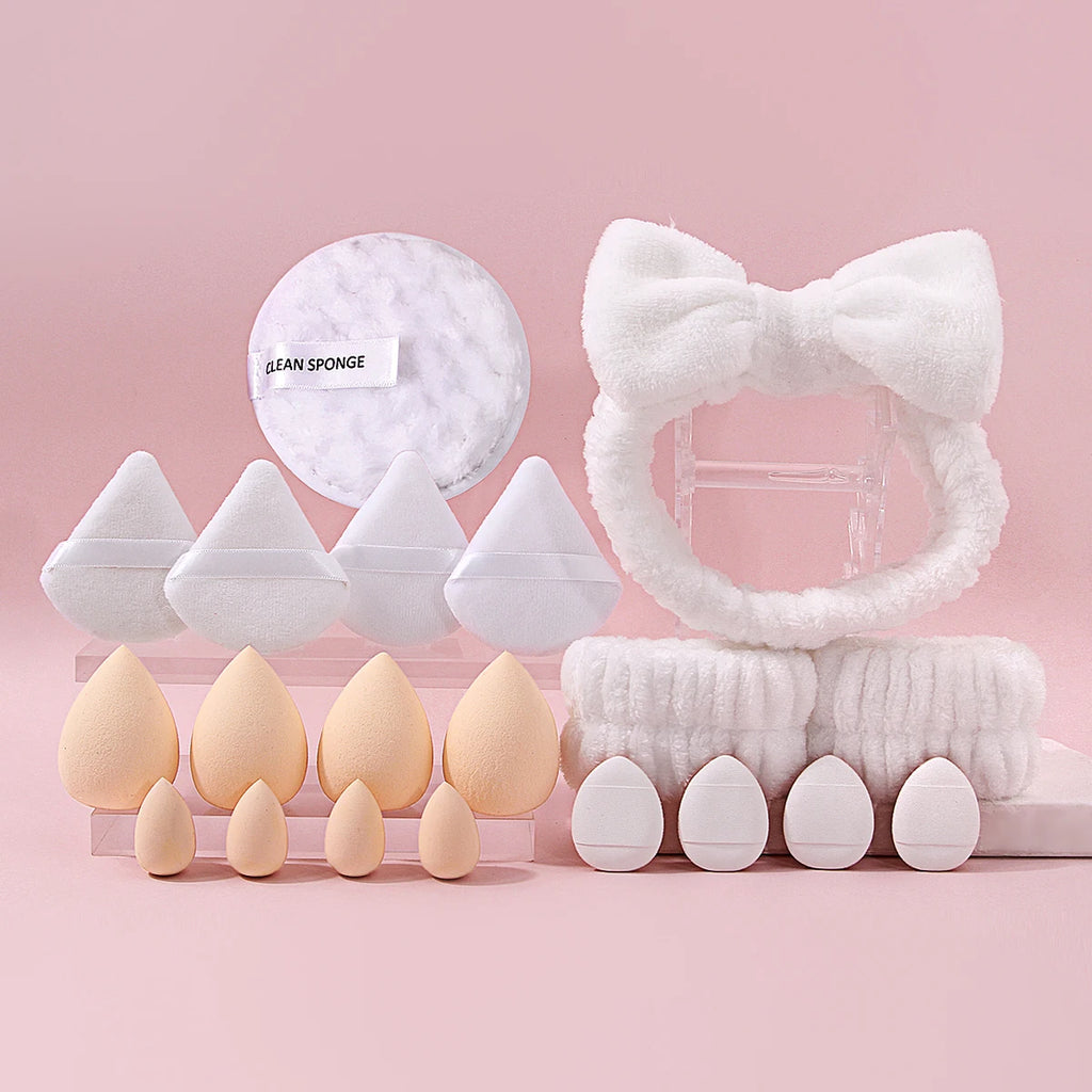 KOSSHOW 20-Pc Makeup Sponge & Puff Set with Hairband Makeup Sponge Set QXL