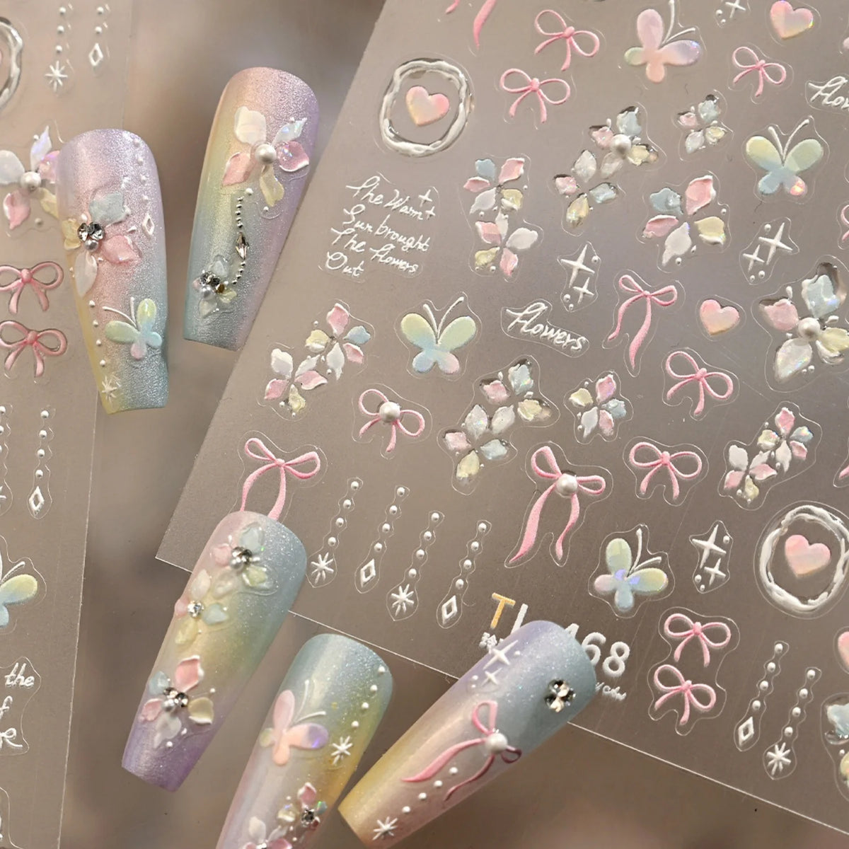 5D Butterfly Bow Nail Stickers | Y2K Lolita Pearl Decals Nail Art Stickers QXL