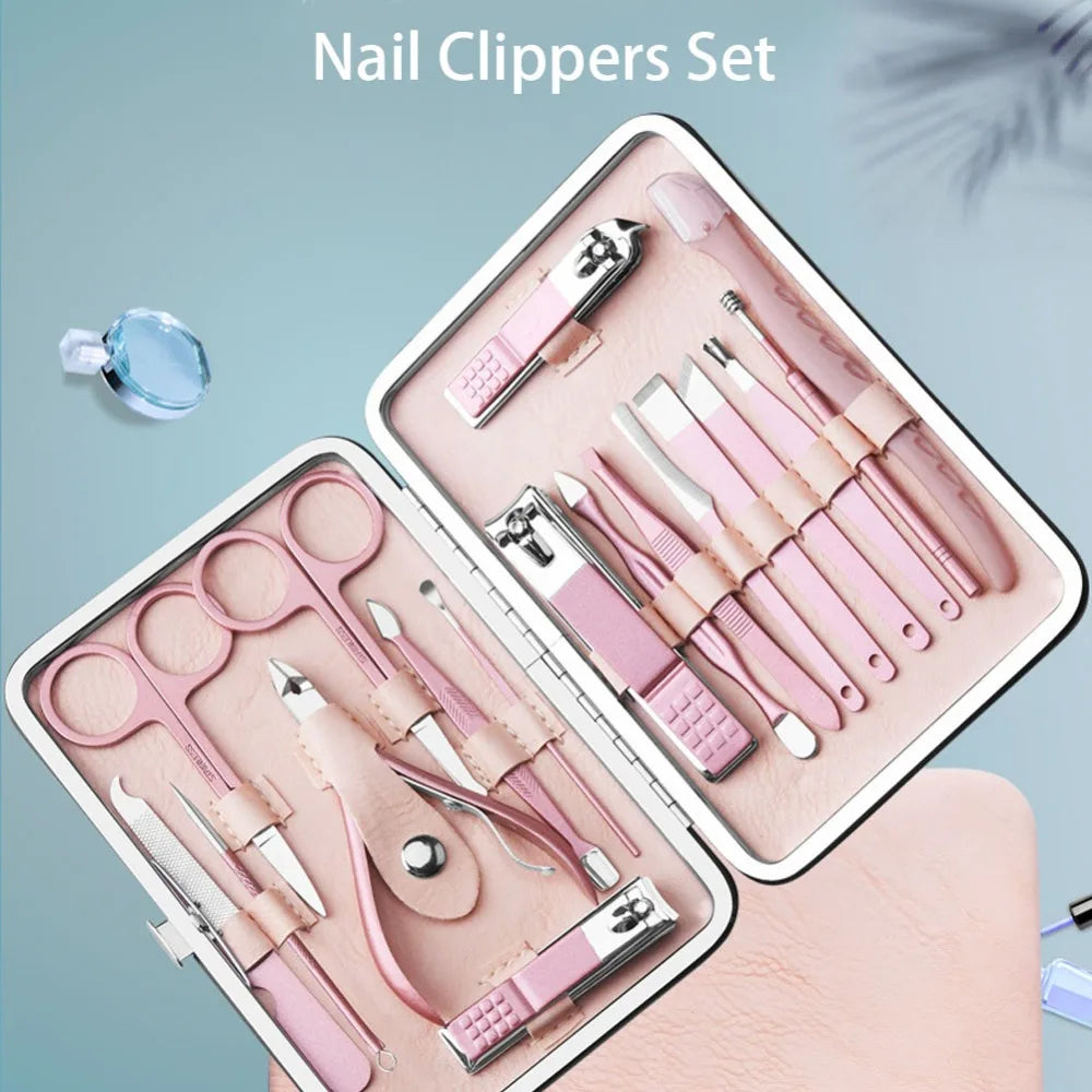 18-Pc Rose Gold Stainless Steel Nail Clipper Set & PU Case Nail Care Kit QXL
