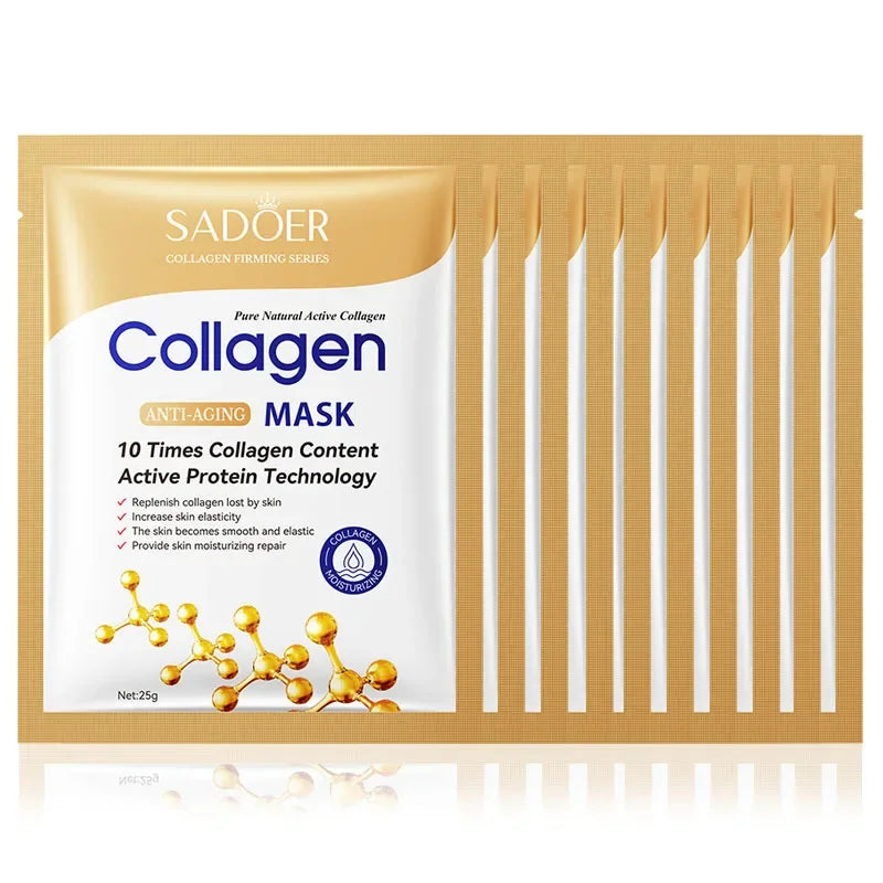 10-Pack Collagen Face Sheet Masks – Moisturizing & Brightening Collagen Sheet Mask QXL 10pcs