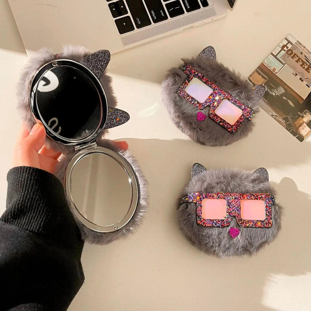 Cartoon Cat Double-Sided Folding Compact Mirror | 2x Magnify Compact Pocket Mirror QXL