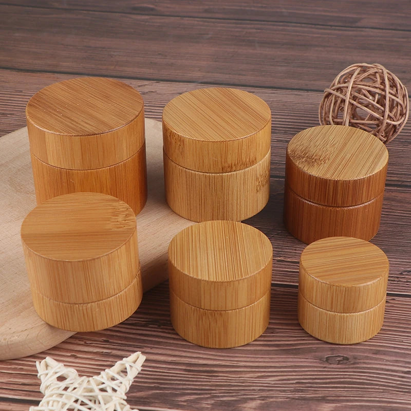 Bamboo & Glass Empty Cosmetic Cream Jar | 5g–50g Refillable Cosmetic Cream Jar QXL