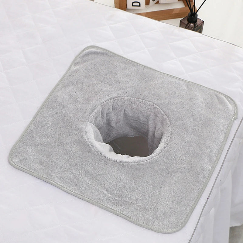 Coral Velvet Massage Face Hole Towel 35×35cm | Spa Headrest Massage Table Towel QXL Light gray
