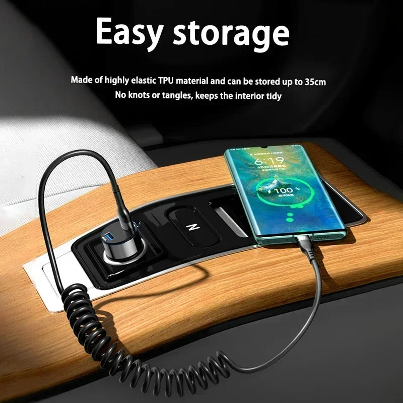 Retractable USB-C Cable 5A Fast Charging | 1m & 1.5m USB-C Charging Cable QXL