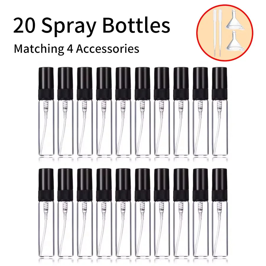 20-Pack 5ml Refillable Glass Perfume Spray Bottles + Accessories Perfume Spray Bottles QXL Clear 5ml Glass