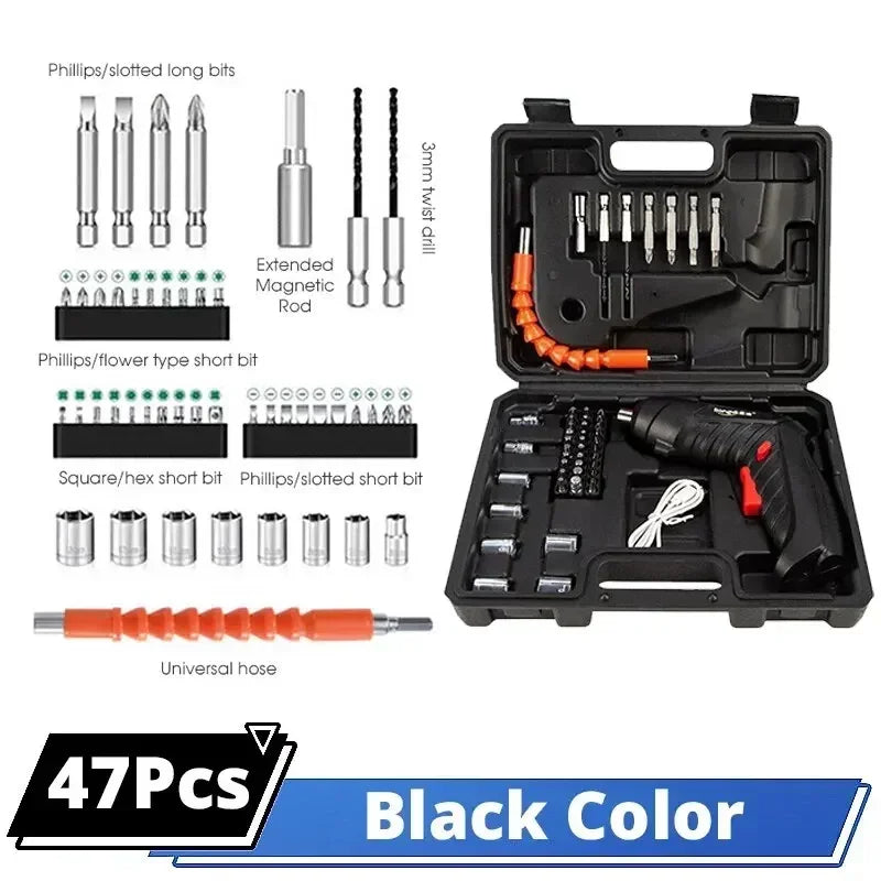 3.6V Cordless Screwdriver & Mini Drill | LED, Lithium Battery Cordless Screwdriver QXL 47PCS-4