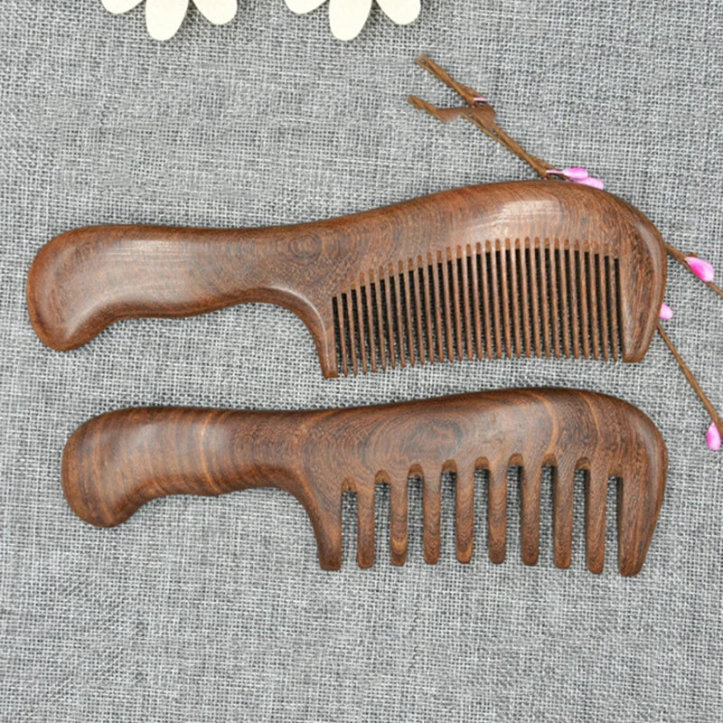 Natural Sandalwood Wide Tooth Comb | Anti-Static Detangler Wooden Hair Comb QXL
