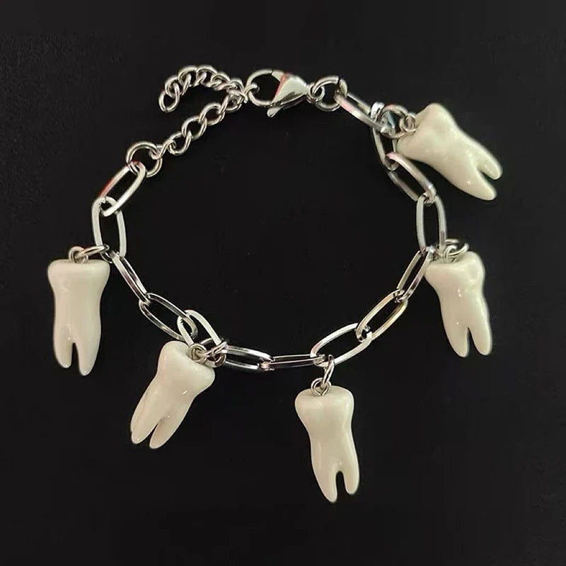 Gothic Teeth Charm Bracelet | Stainless Steel Chain Link Charm Bracelet QXL Default Title