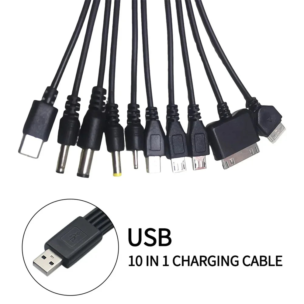 10-in-1 USB Multi-Head Charging Cable | Universal Phone Charger Multi-Head USB Cable QXL