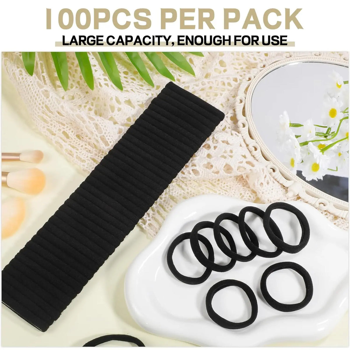 100-Pack Black Seamless Hair Ties | Nylon Elastic Ponytail Holders Elastic Hair Ties QXL