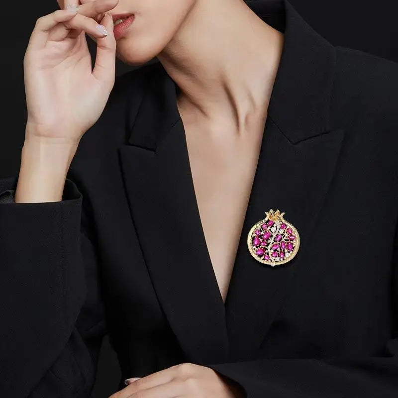 Crystal Pomegranate Brooch Pin | Women's Floral Jewelry Gift Fashion Brooch Pin QXL