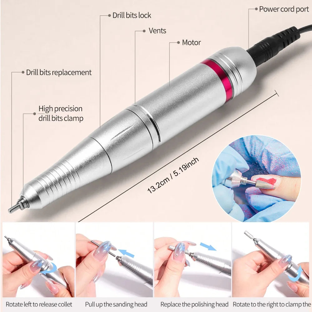 45000RPM Rechargeable Electric Nail Drill | Pro Manicure Machine Electric Nail Drill QXL