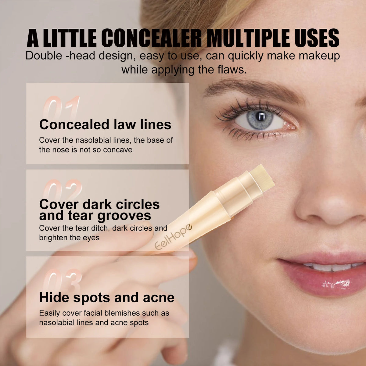 Eelhope Double-Head Waterproof Concealer | Full Coverage Cream Concealer QXL