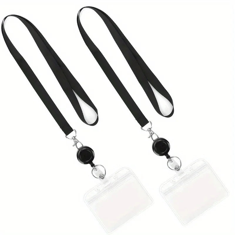Black Retractable Badge Reel with Lanyard & ID Card Holder Badge Reel Lanyard QXL 2pcs