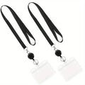 Black Retractable Badge Reel with Lanyard & ID Card Holder Badge Reel Lanyard QXL 2pcs