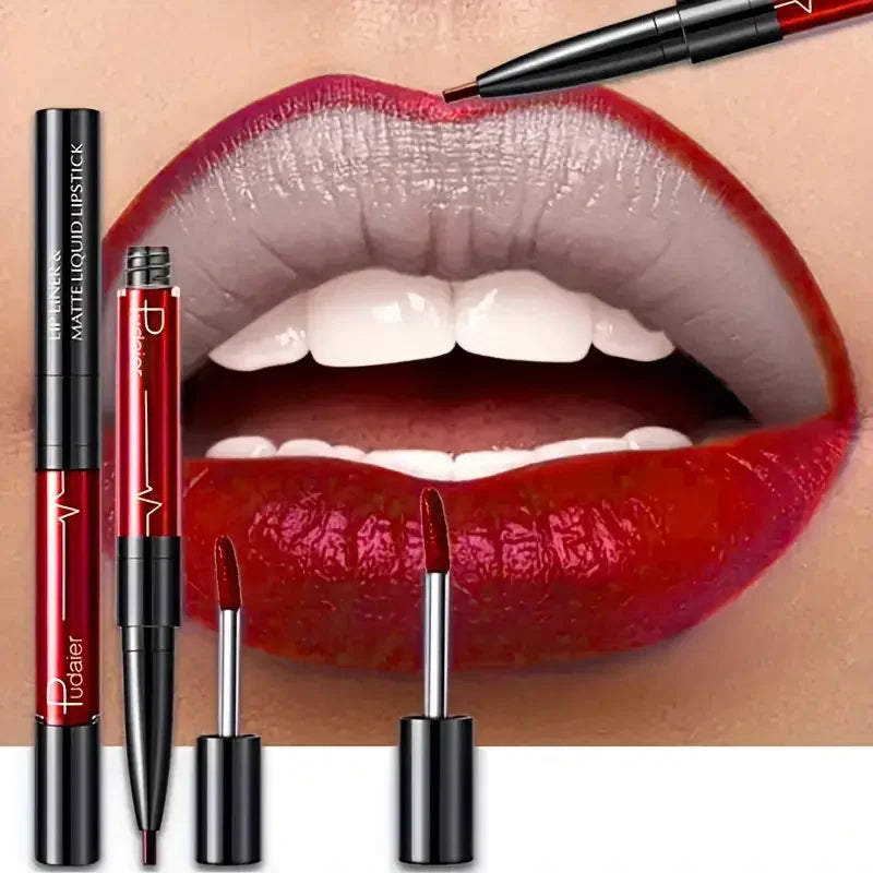Double-Ended Lipstick & Lip Liner | Soft Matte Long-Lasting Lip Liner & Lipstick QXL
