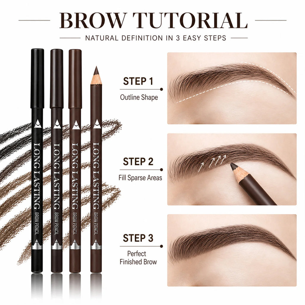 3-Pack Waterproof Eyebrow Pencils | Fine Tip All-Day Wear Eyebrow Pencil Set QXL