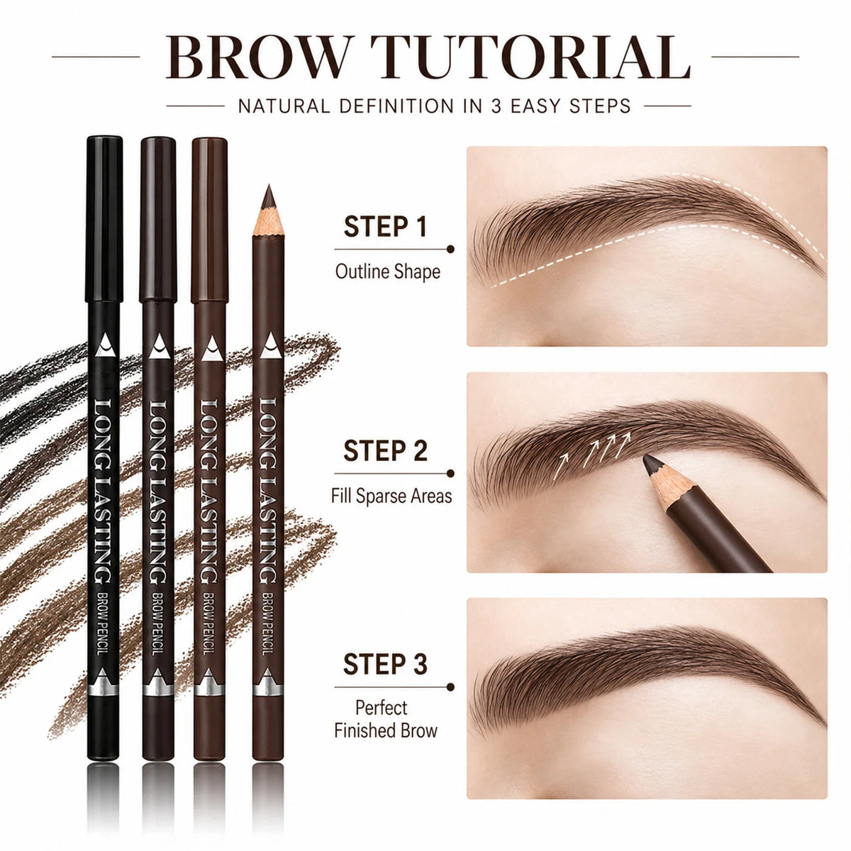 3-Pack Waterproof Eyebrow Pencils | Fine Tip All-Day Wear Eyebrow Pencil Set QXL