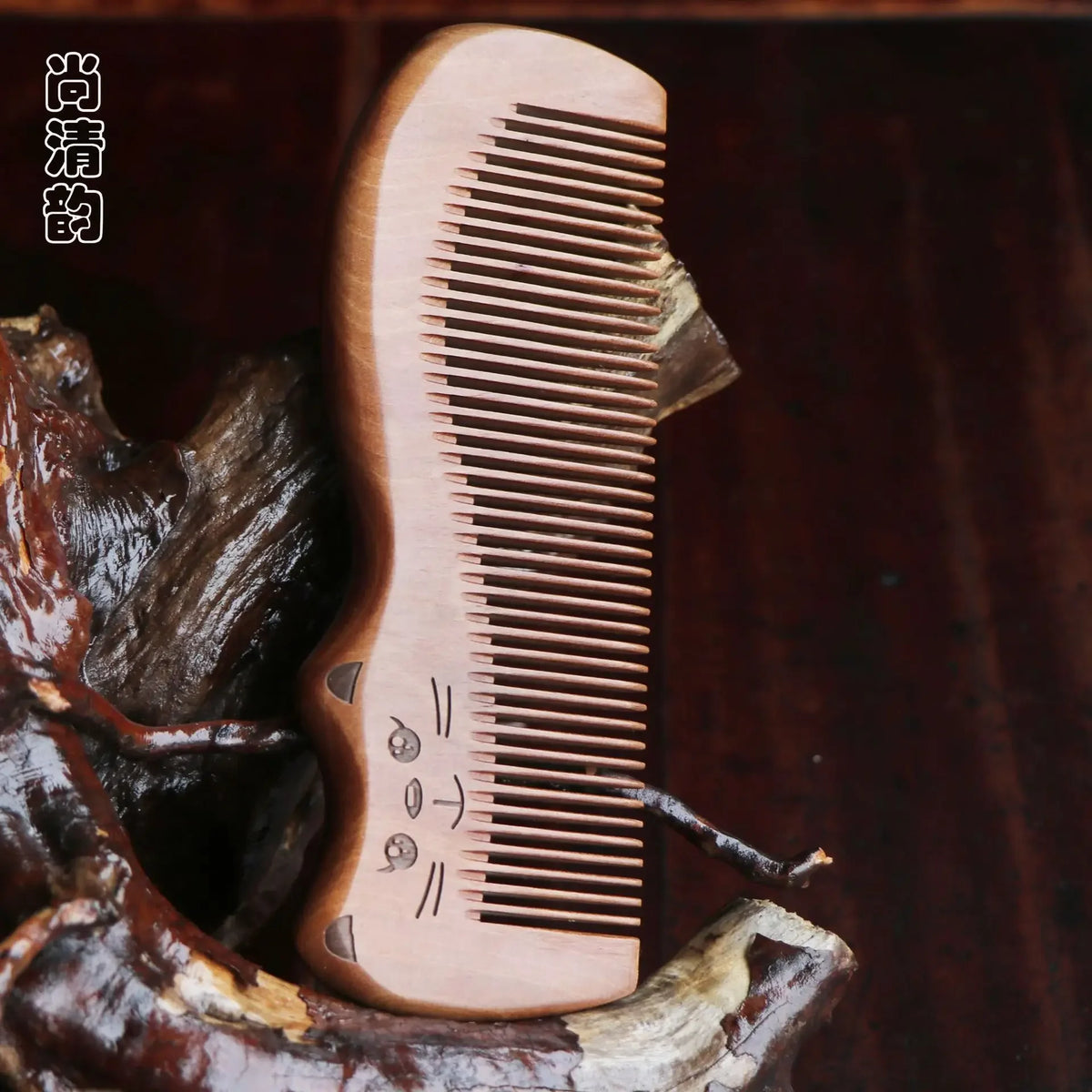 Peach Wood Cat Shape Comb | Anti-Static Scalp Massage Wooden Hair Comb QXL