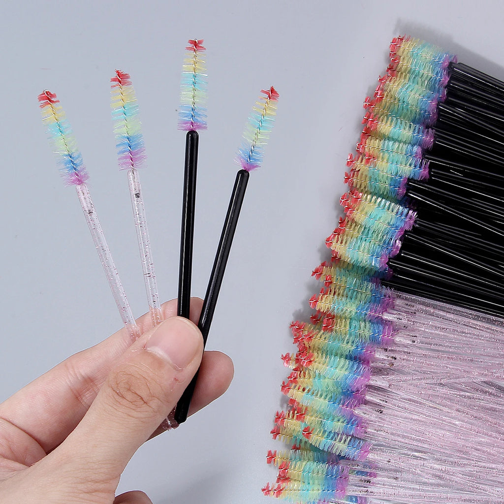 100/50-Pack Rainbow Disposable Spoolie Mascara & Eyebrow Wands Disposable Spoolie Brushes QXL