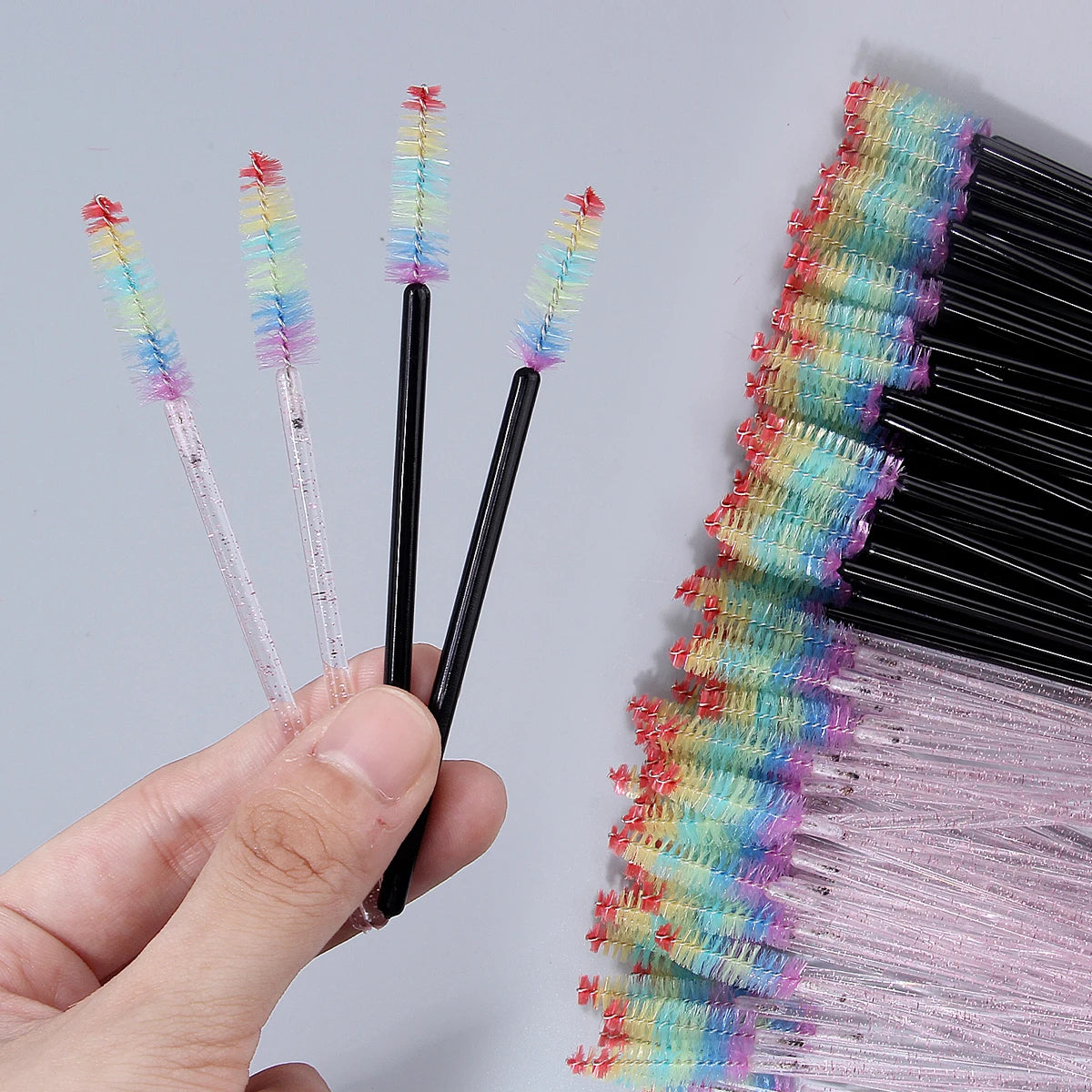 100/50-Pack Rainbow Disposable Spoolie Mascara & Eyebrow Wands Disposable Spoolie Brushes QXL