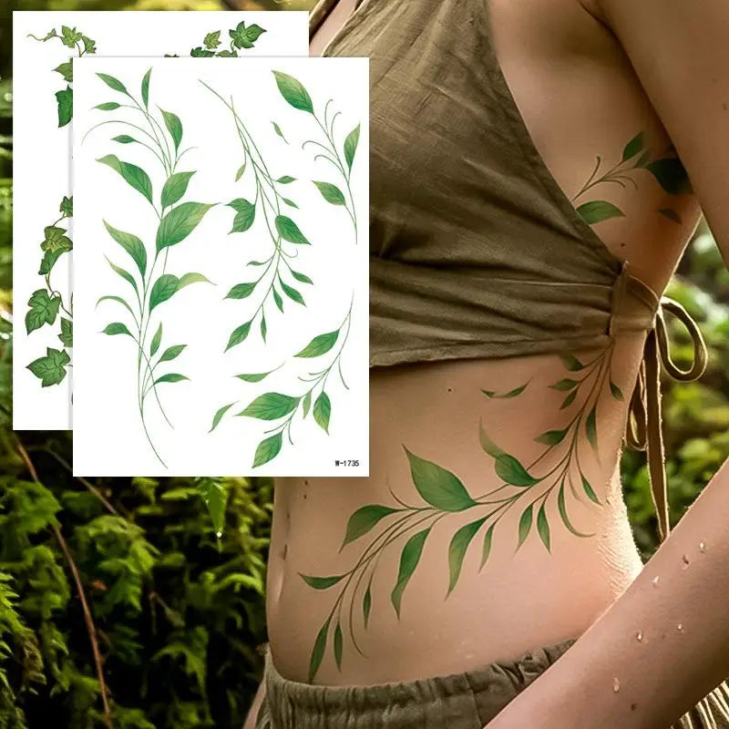Green Vine & Leaf Waterproof Temporary Tattoo Stickers Temporary Tattoo Sticker QXL