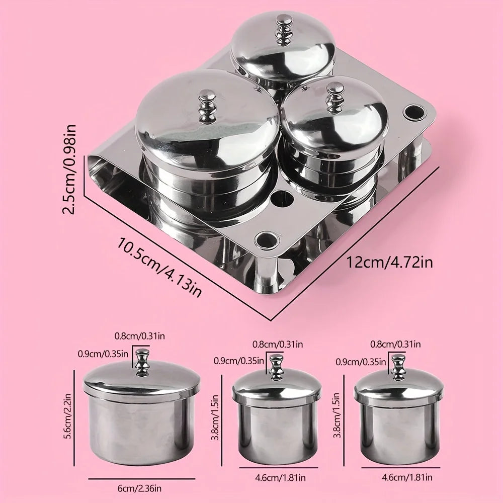 3-Pc Stainless Steel Dappen Dish Set | Nail Art Liquid Cups Nail Art Container Set QXL