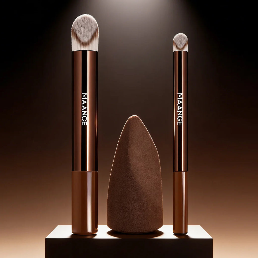 MAANGE 3-Piece Makeup Brush Set – Foundation, Concealer & Eyeshadow Makeup Brush Set QXL coffee brown