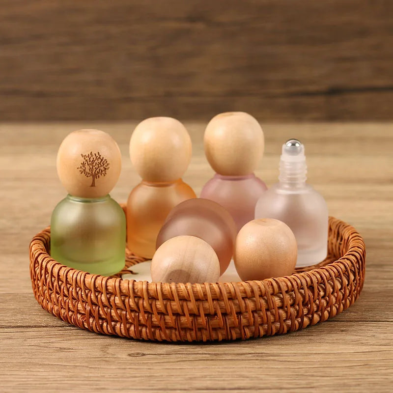10ml Dark Glass Essential Oil Roller Bottle | Wooden Cap Essential Oil Roller Bottle QXL