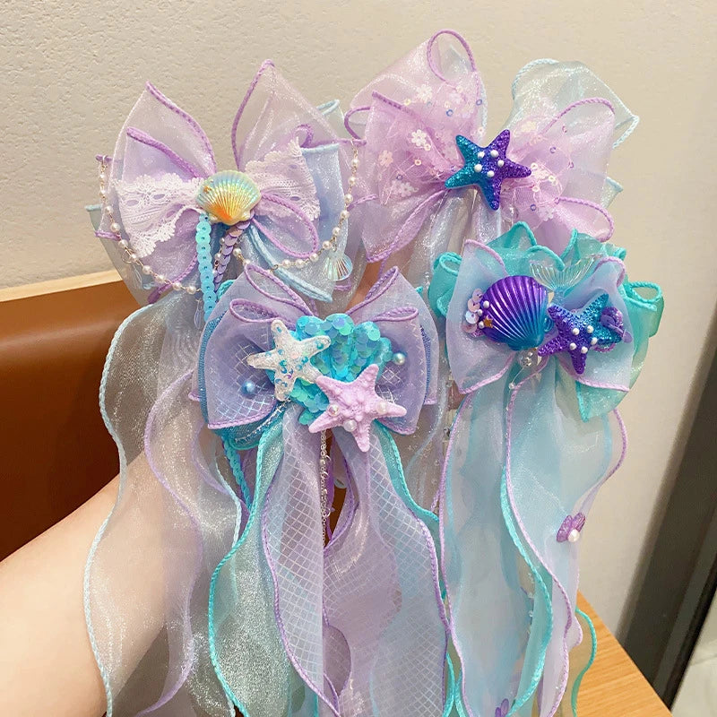 Mermaid Princess Hair Clip | Girls' Bow Braided Hairpin Hair Clip Accessory QXL