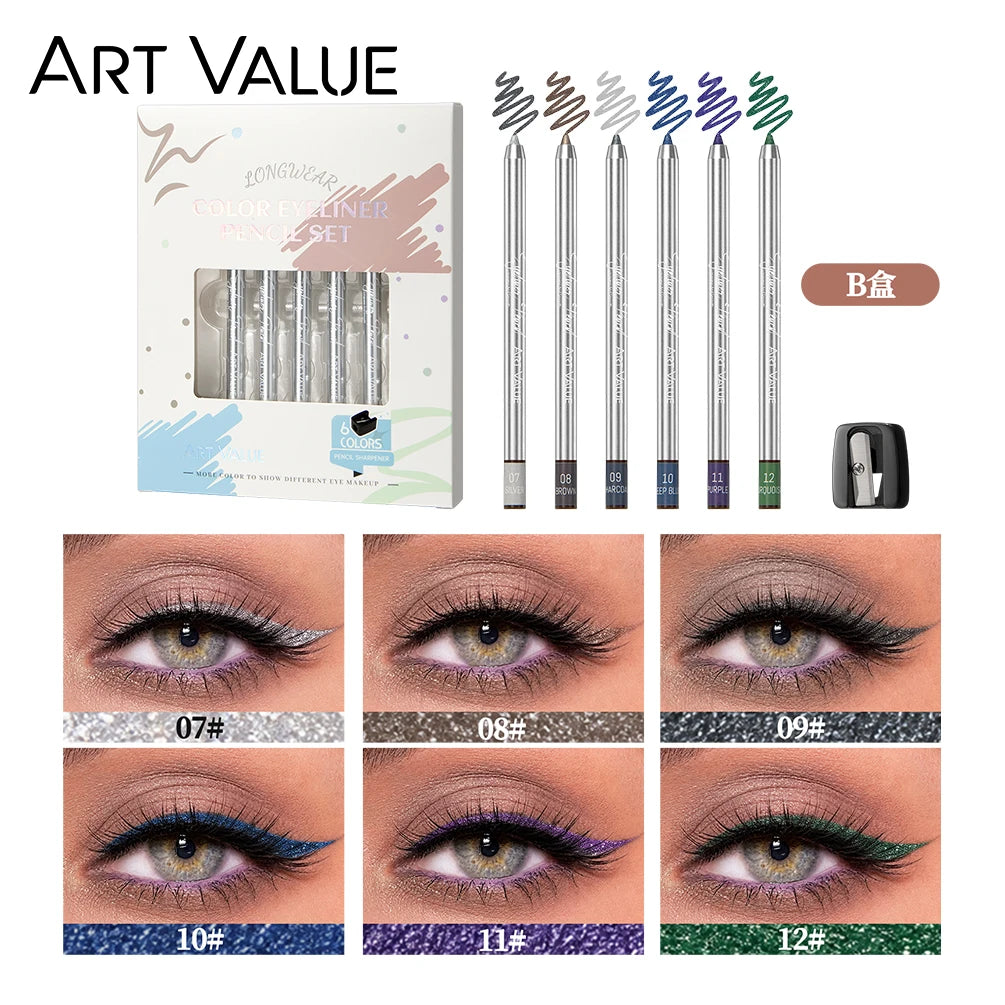Art Value 6-Pc Pearlescent Glitter Eyeshadow Stick Set Eyeshadow Stick Set QXL