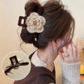 Vintage Flower Shark Claw Clip | Large Hair Clip 11cm Hair Claw Clip QXL Khaki1