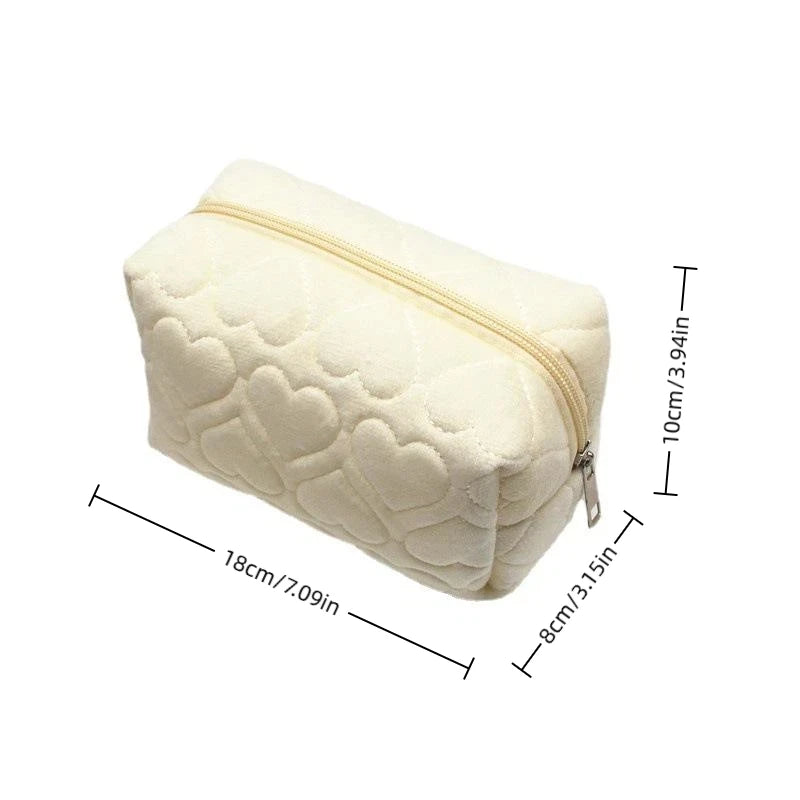 Heart Quilted Velvet Makeup Bag | Travel Cosmetic Pouch Cosmetic Travel Bag QXL