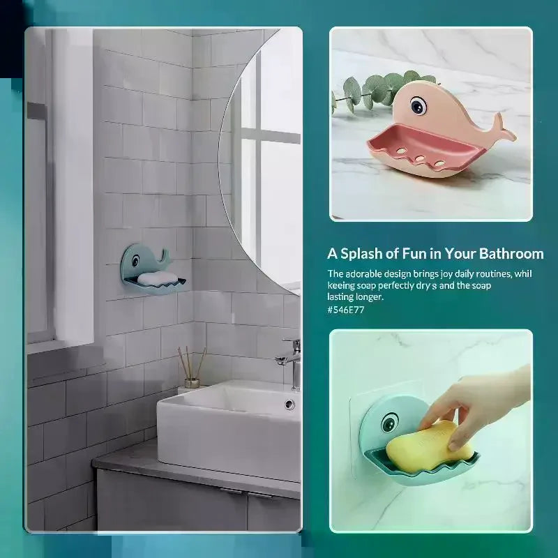 Whale-Shaped No-Drill Soap Dish | Double-Layer Drainage Soap Dish QXL
