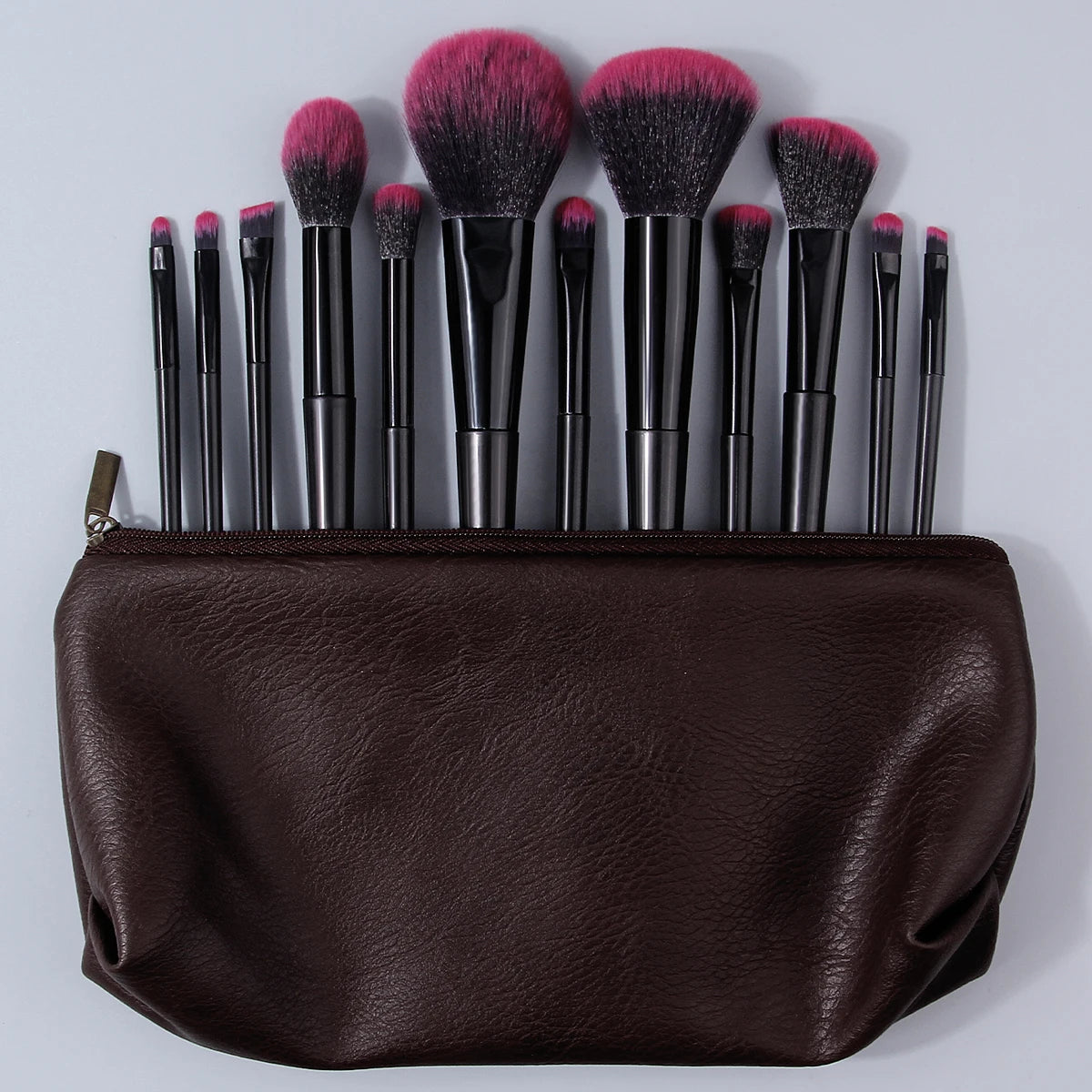 15-Pc Makeup Brush Set with PU Bag & Pink Powder Puffs Makeup Brush Set QXL