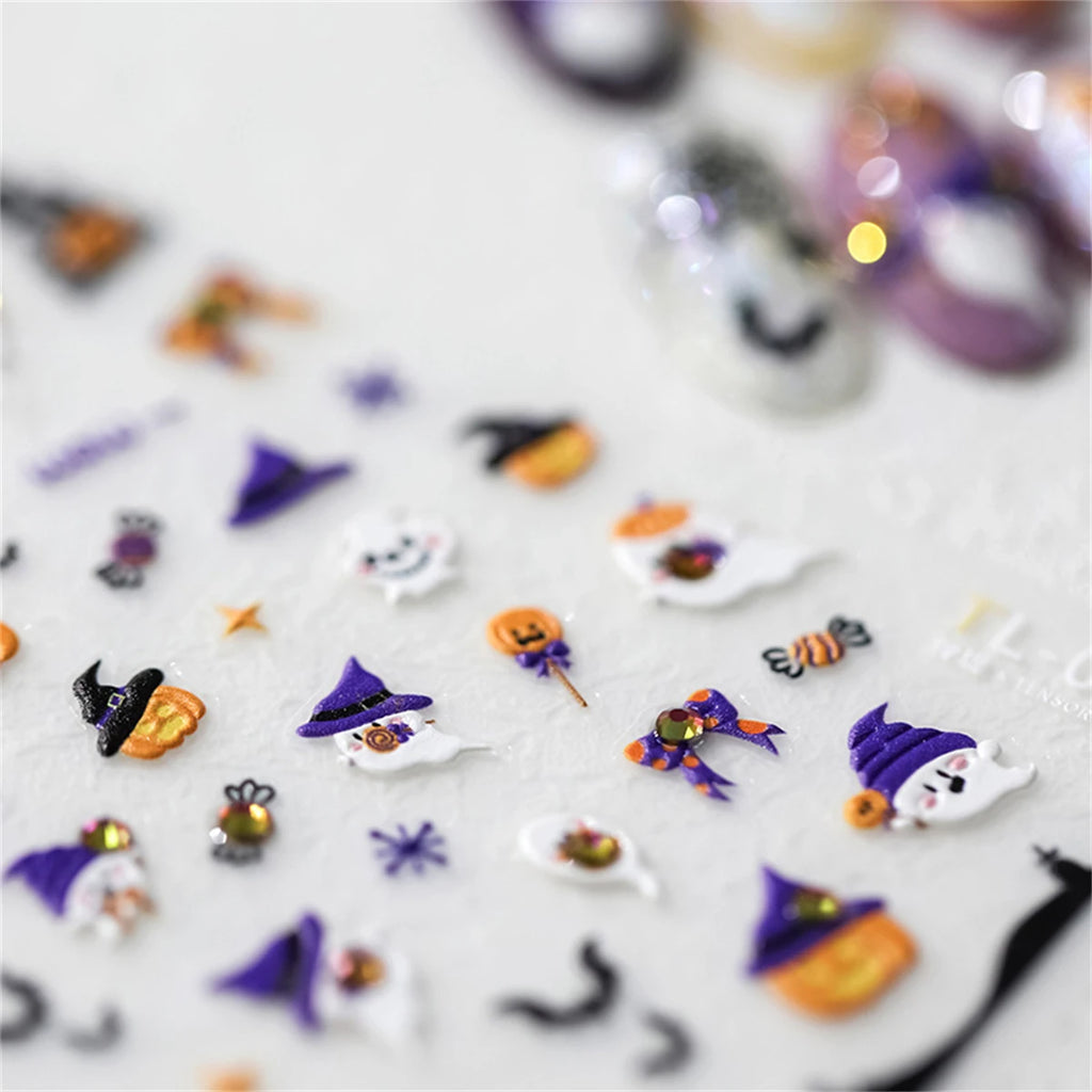 5D Halloween Nail Stickers – Pumpkin & Ghost Rhinestone Decals Nail Art Stickers QXL