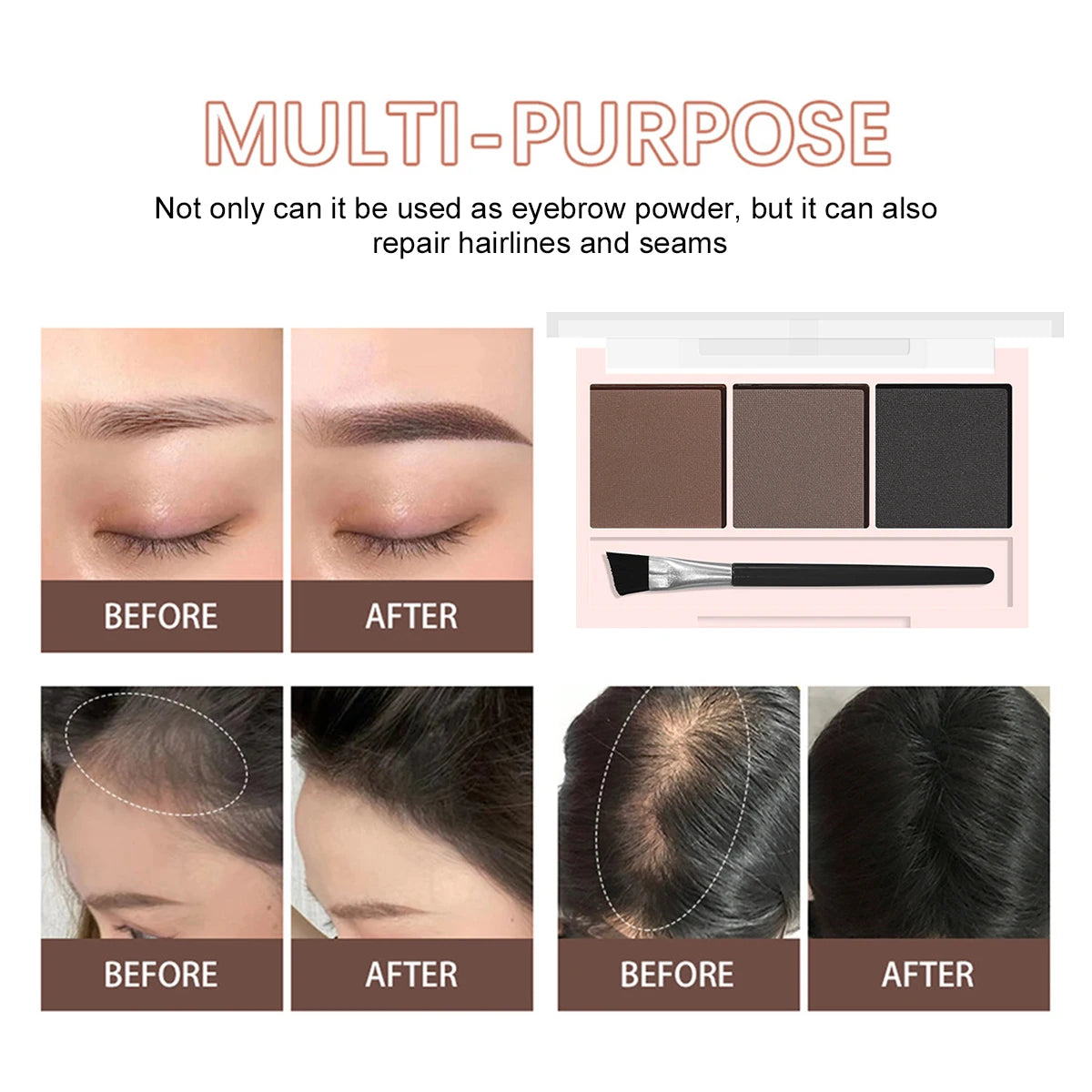 JUJU Dream 3-Color Eyebrow Powder | Waterproof, Long-Lasting Eyebrow Powder QXL