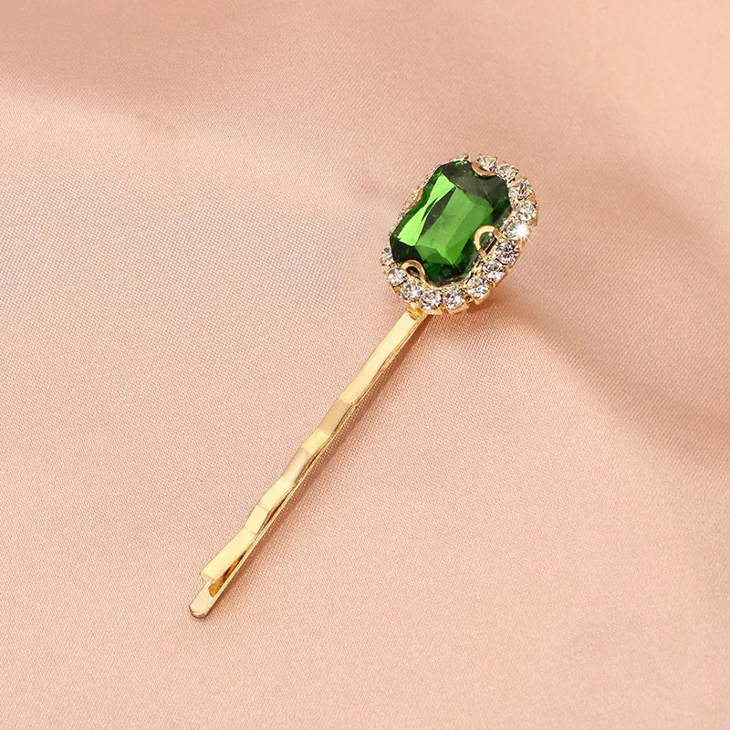 Rhinestone Pearl Hair Clip | Korean Vintage Green Barrette Hair Barrette Clip QXL 1 Emerald single dia